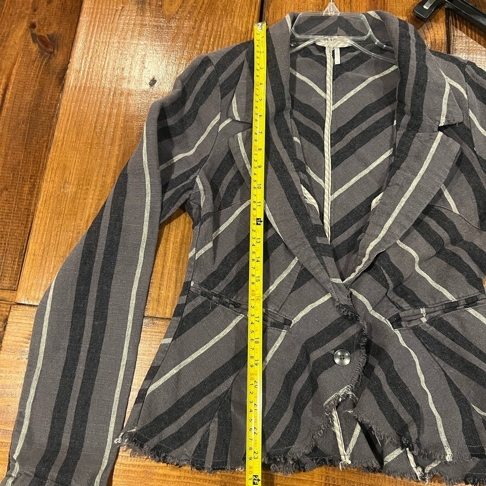 FREE PEOPLE F042J931 Charcoal Combo Stripe Yarn Dye Linen Blazer Sz 10 NWT-$128 - Picture 7 of 12